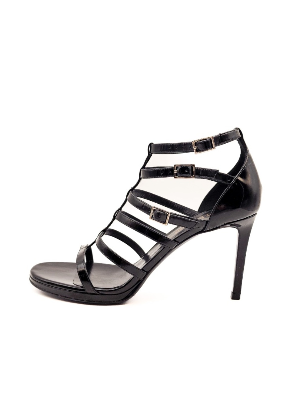 Saint Laurent Strappy Buckle Black Patent Leather Heels EU 37.5 - Picture 3 of 9